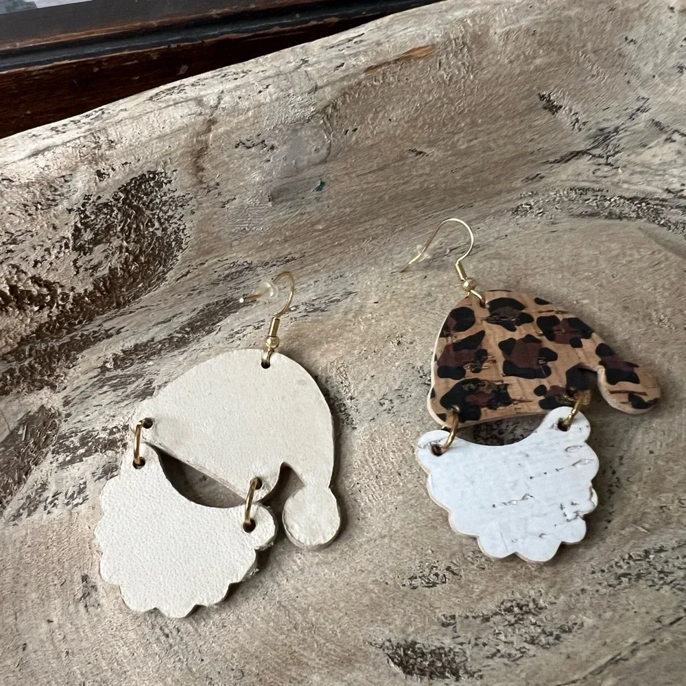 Leopard‎ Print Santa Dangle Earrings White Christmas New